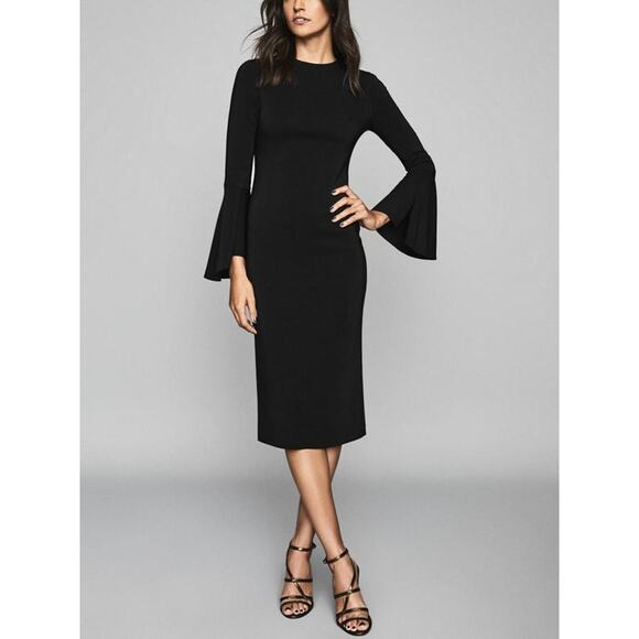 REISS Women's Black Long Sleeve Midi Dress
